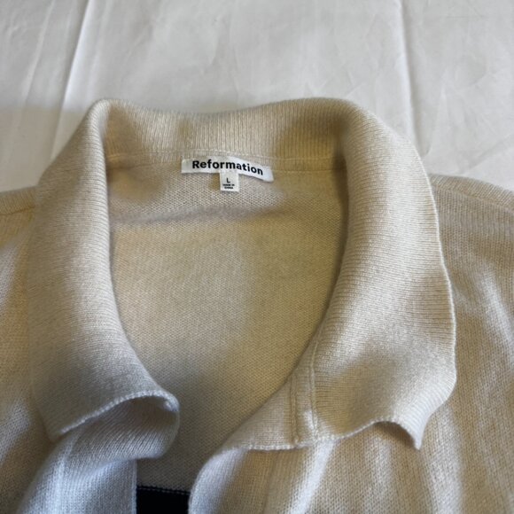 Reformation Cashmere Polo Sweater Navy.Stripe Large - Picture 9 of 9